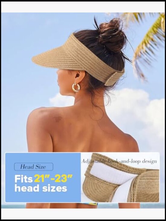 Wide Brim Straw Sun Hat UPF50+ Packable Foldable Adjustable Summer Beach Visor main image 5
